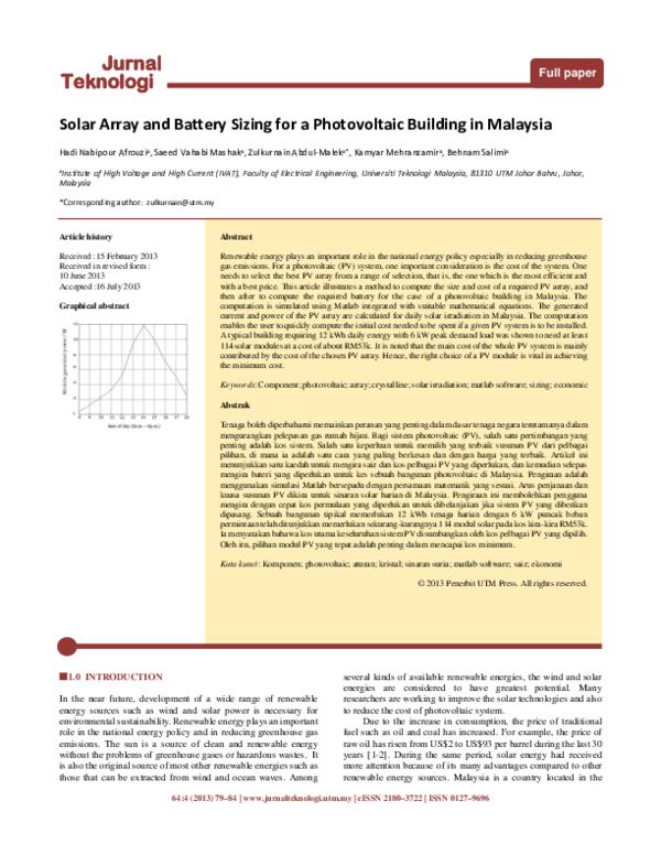 (PDF) Solar array and battery sizing for a photovoltaic building in ...