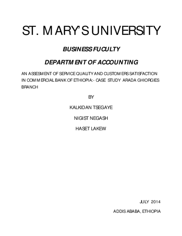  PDF Assessment Of Service Quality And Customers Satisfaction In Commercial Bank Of Ethiopia 