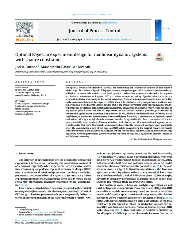 (PDF) Optimal Bayesian experiment design for nonlinear dynamic systems ...