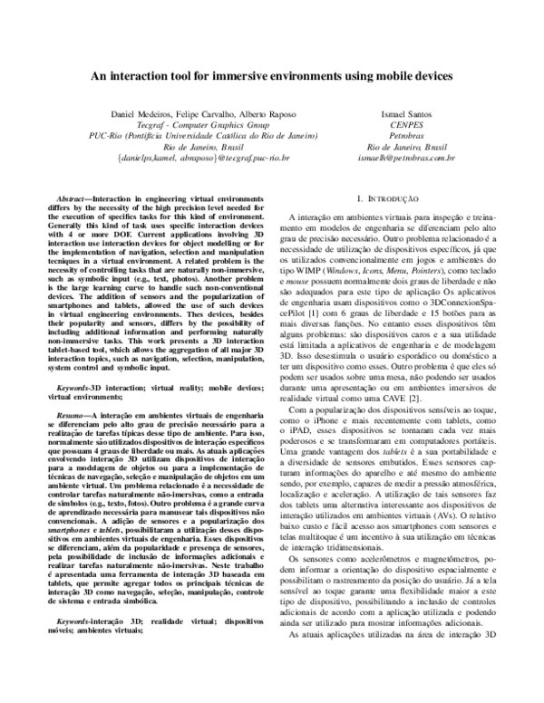 (PDF) An Interaction Tool for Immersive Environments Using Mobile Devices