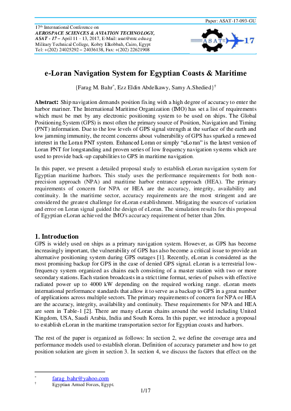 (PDF) eLoran Navigation System for Egyptian Coasts & Maritime farag