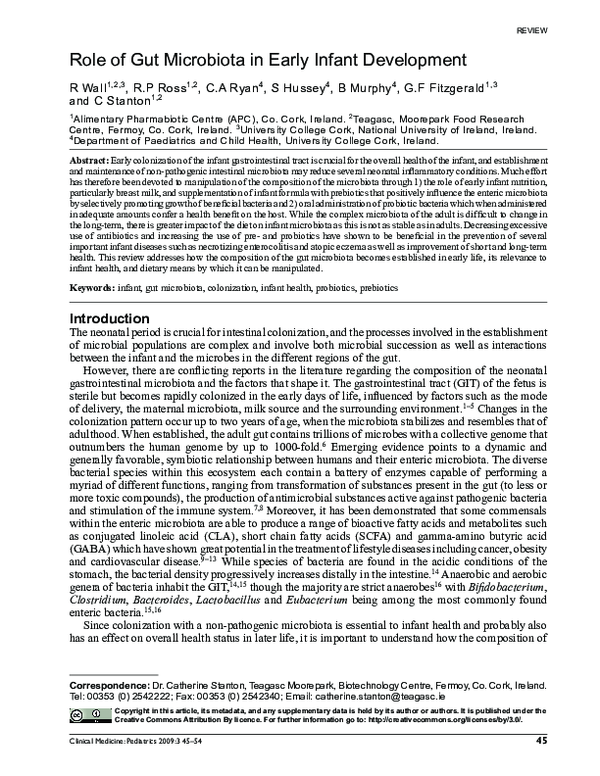 (PDF) Role of Gut Microbiota in Early Infant Development