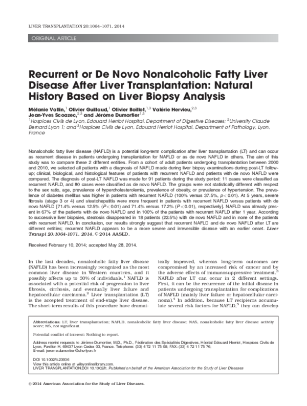 (PDF) Recurrent or de novo nonalcoholic fatty liver disease after liver ...