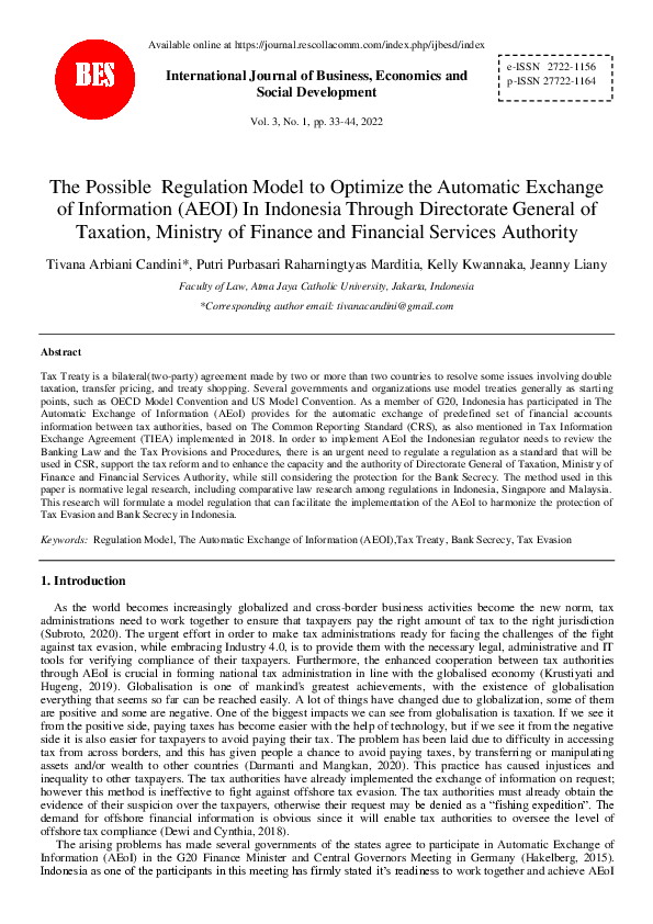 (PDF) The Possible Regulation Model To Optimize The Automatic Exchange ...