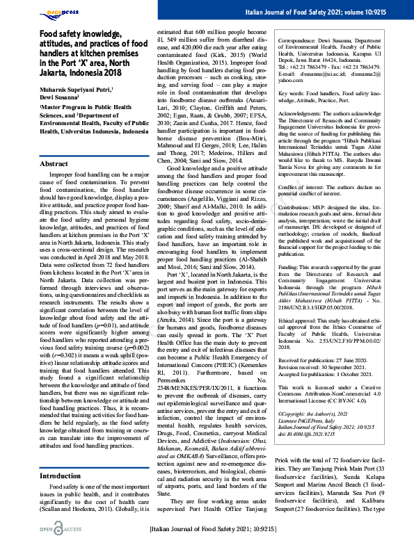 (PDF) Food safety knowledge, attitudes, and practices of food handlers ...