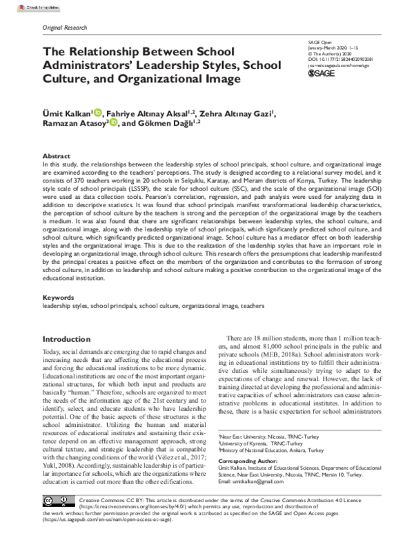 (PDF) The Relationship Between School Administrators’ Leadership Styles ...