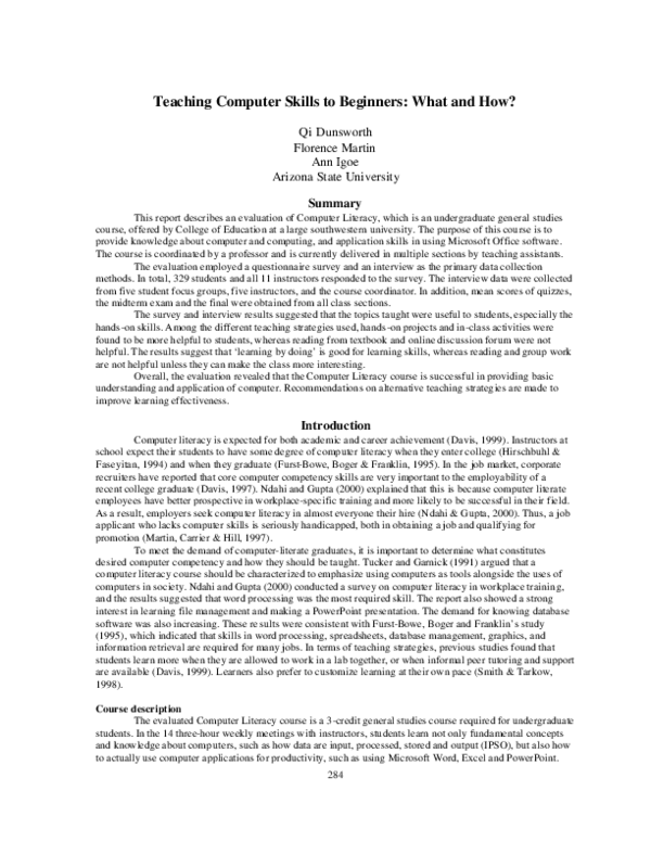 (PDF) Teaching Computer Skills to Beginners: What and How