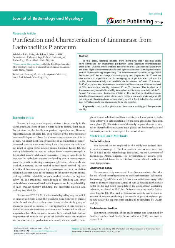 (PDF) Purification and Characterization of Linamarase from ...