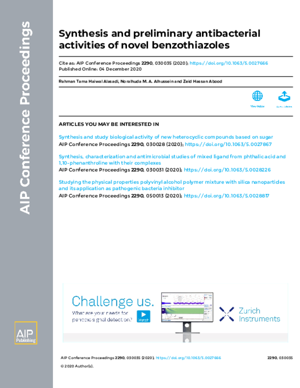 (PDF) Synthesis and preliminary antibacterial activities of novel ...
