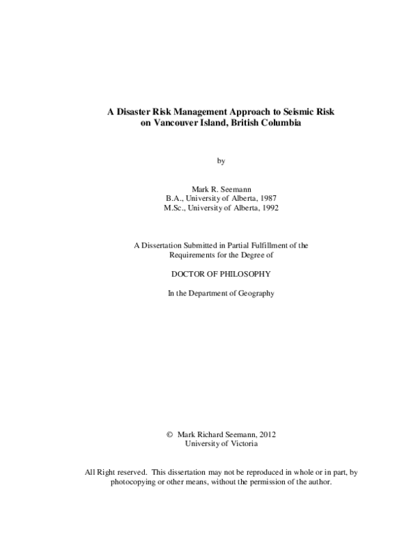 (PDF) A Disaster Risk Management Approach to Seismic Risk on