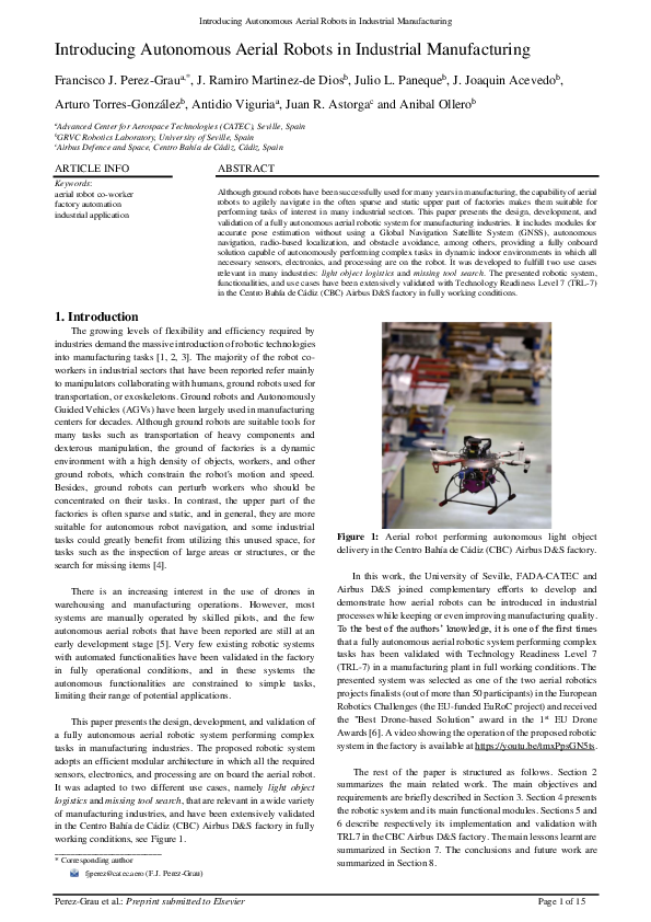 (PDF) Introducing autonomous aerial robots in industrial manufacturing