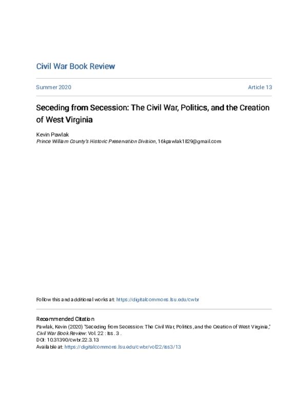 (PDF) Seceding from Secession: The Civil War, Politics, and the ...