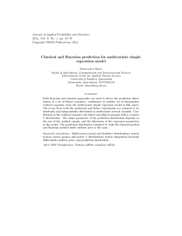(PDF) Classical and Bayesian prediction for multivariate ...
