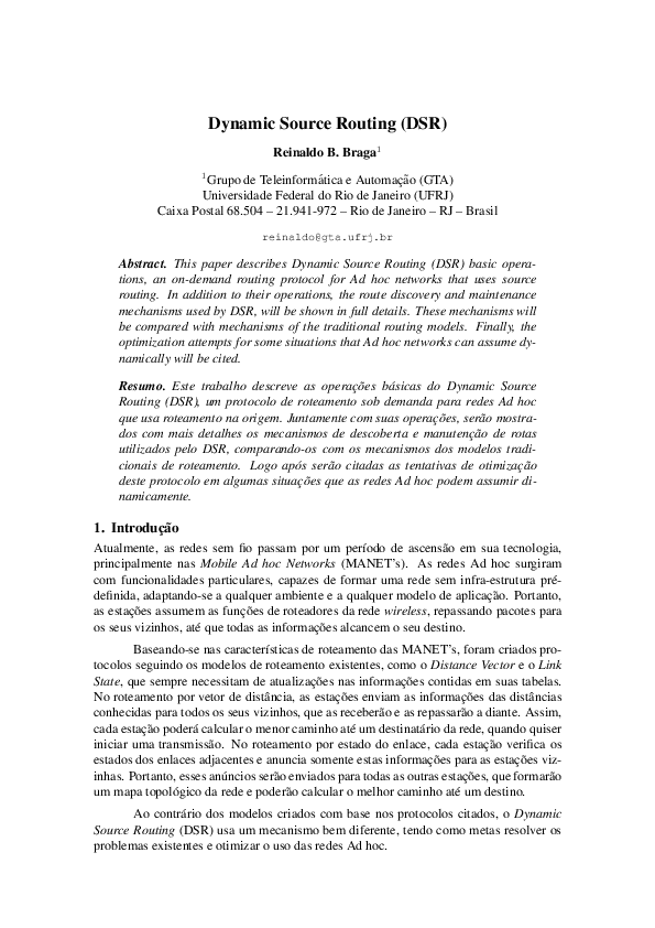 (PDF) Dynamic Source Routing (DSR)