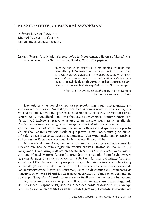 (PDF) Blanco White in partibus infidelium Manuel Escamilla