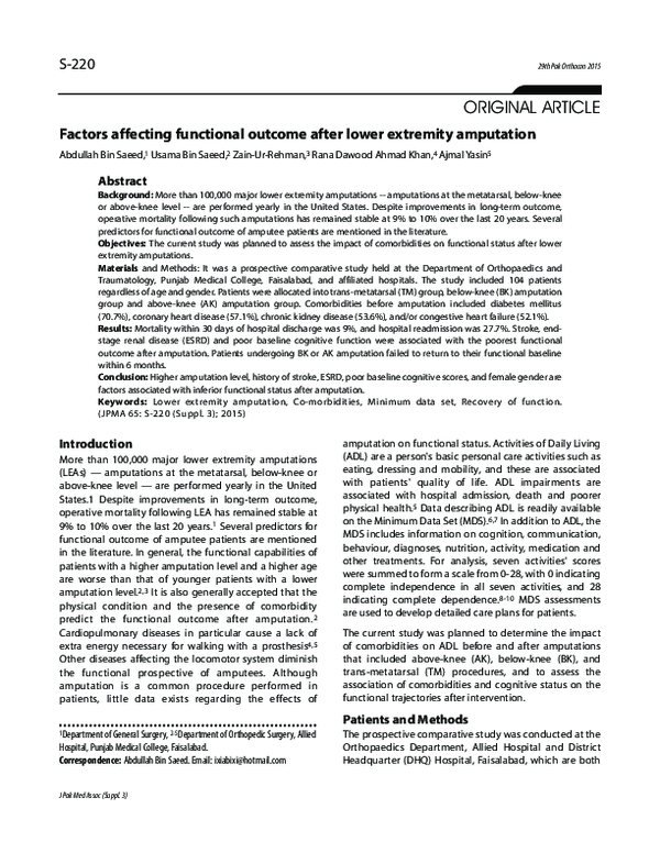(PDF) Factors affecting functional outcome after lower extremity amputation
