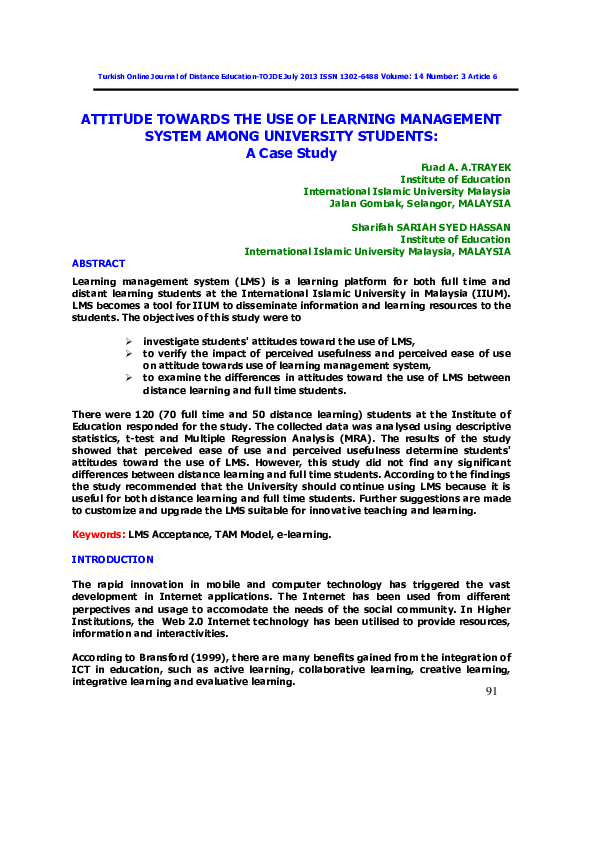 (PDF) Attitude Towards The Use Of Learning Management System Among ...