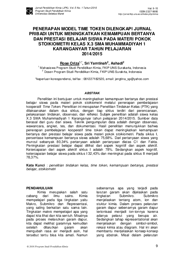 (PDF) Penerapan Model Time Token Dilengkapi Jurnal Pribadi Untuk ...