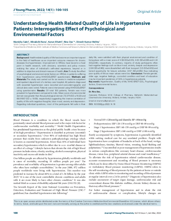 (PDF) Understanding Health Related Quality of Life in Hypertensive ...