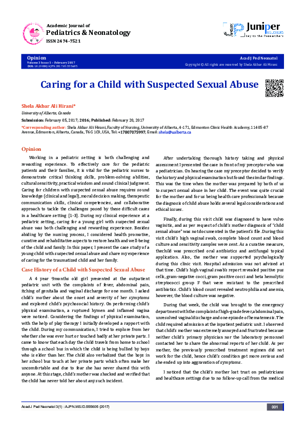 (PDF) Caring for a Child with Suspected Sexual Abuse