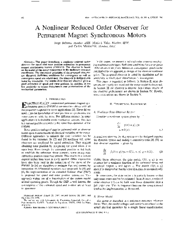 (PDF) A nonlinear reduced order observer for permanent magnet ...