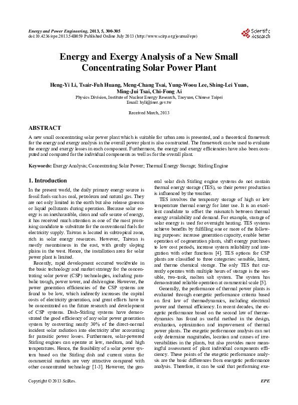 (PDF) Energy and Exergy Analysis of a New Small Concentrating Solar ...