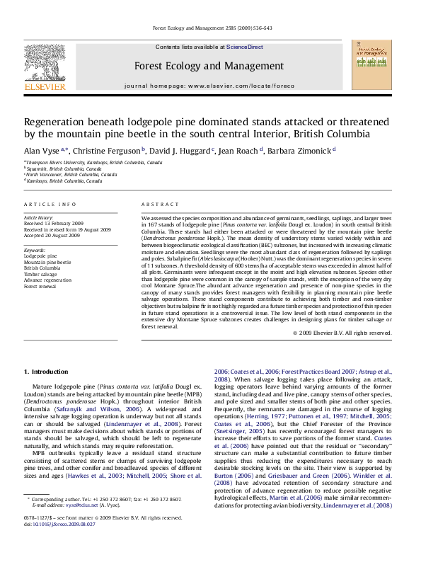 (PDF) Regeneration beneath lodgepole pine dominated stands attacked or ...