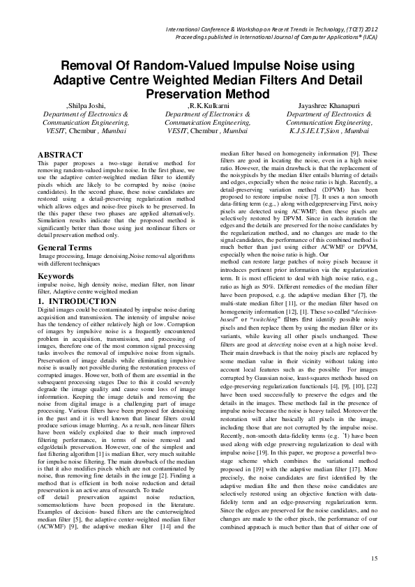 (PDF) Removal Of Random-Valued Impulse Noise using Adaptive Centre ...