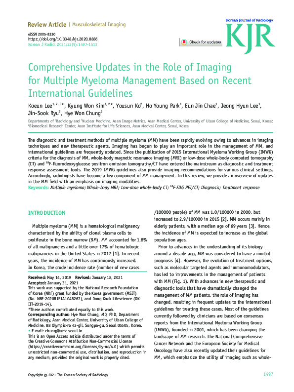 (PDF) Comprehensive Updates in the Role of Imaging for Multiple Myeloma ...