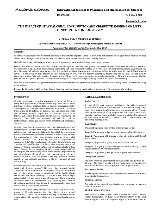 (PDF) The Impact of Heavy Alcohol Consumption and Cigarette Smoking on ...