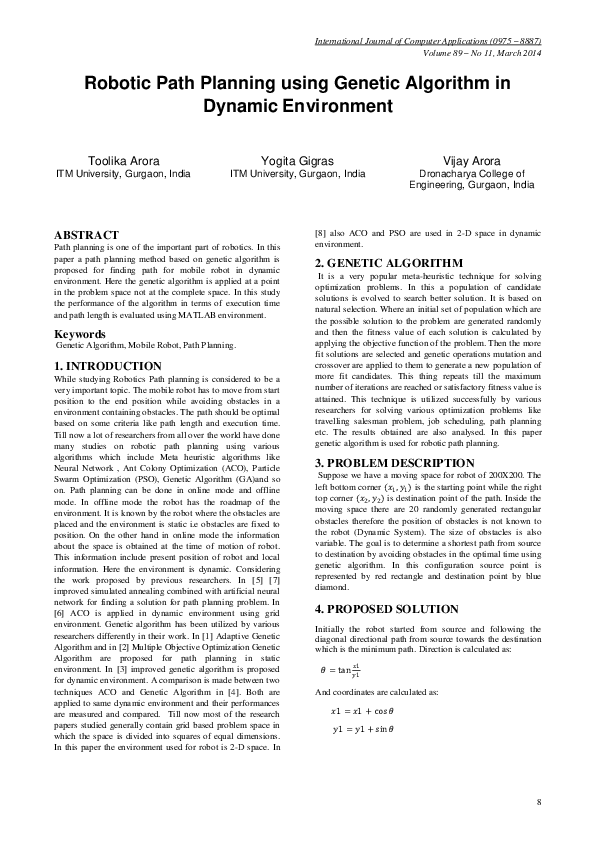 (PDF) Robotic Path Planning using Genetic Algorithm in Dynamic Environment