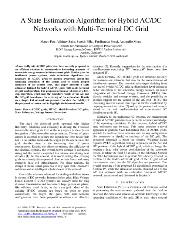 (PDF) A state estimation algorithm for hybrid AC/DC networks with multi ...