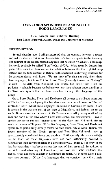 (PDF) Tone correspondences among the Boro languages