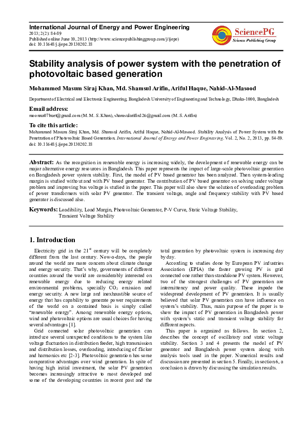 (PDF) Stability Analysis of Power System with the Penetration of ...