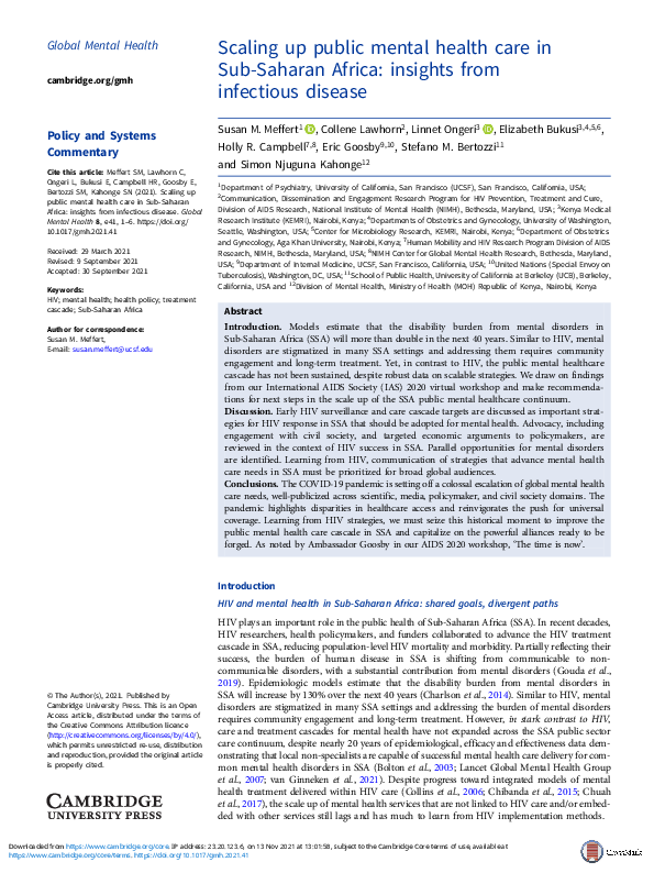 (PDF) Scaling up public mental health care in Sub-Saharan Africa ...