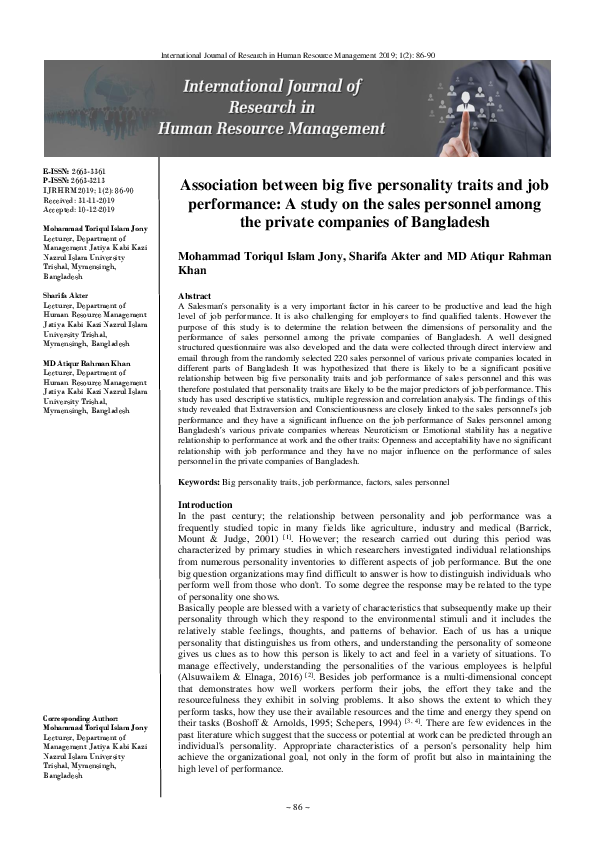 (PDF) Association between big five personality traits and job ...