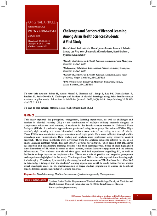(PDF) Challenges and Barriers of Blended Learning Among Asian Health ...
