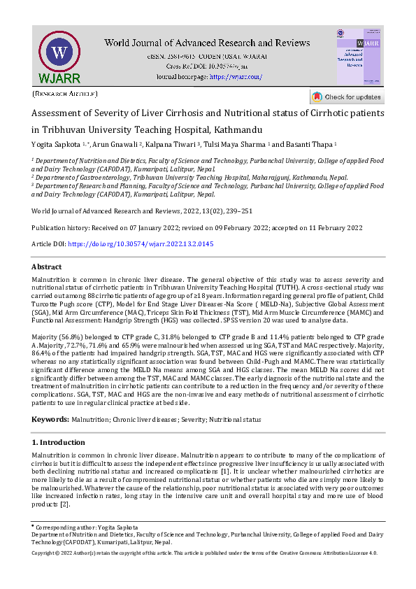 (PDF) Assessment of Severity of Liver Cirrhosis and Nutritional status ...