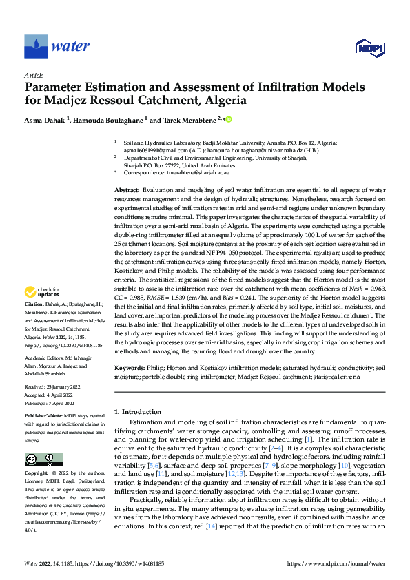 (PDF) Parameter Estimation and Assessment of Infiltration Models for ...