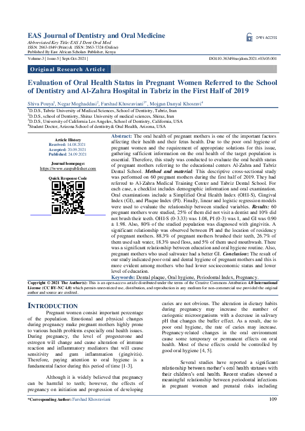 (PDF) Evaluation of Oral Health Status in Pregnant Women Referred to ...