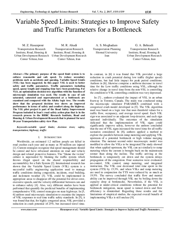 (PDF) Variable Speed Limits: Strategies to Improve Safety and Traffic ...