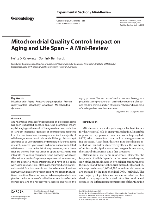(PDF) Mitochondrial Quality Control: Impact on Aging and Life Span - A ...