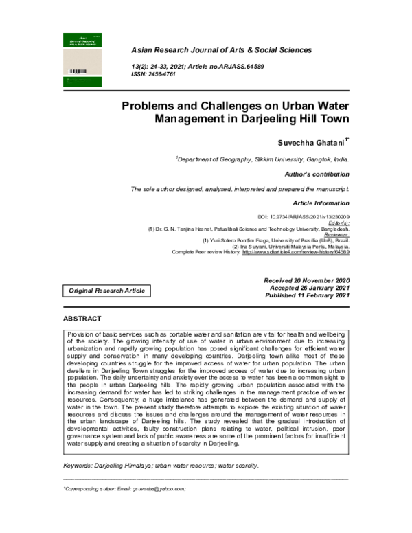 (PDF) Problems and Challenges on Urban Water Management in Darjeeling ...