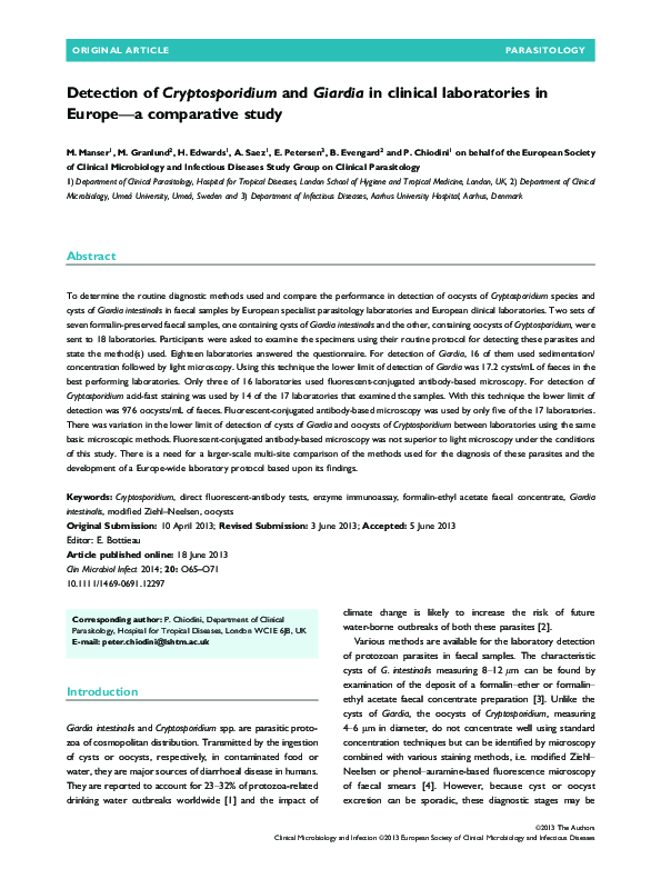 (PDF) Detection of Cryptosporidium and Giardia in clinical laboratories ...