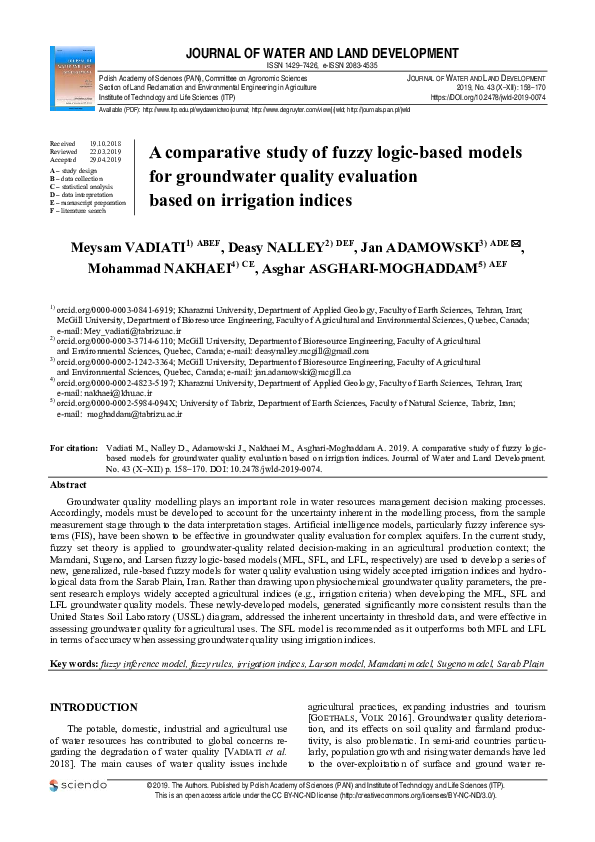 (PDF) A comparative study of fuzzy logic-based models for groundwater ...