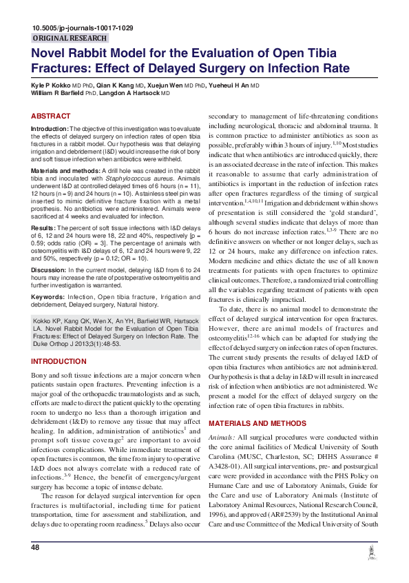 (PDF) Novel Rabbit Model for the Evaluation of Open Tibia Fractures ...