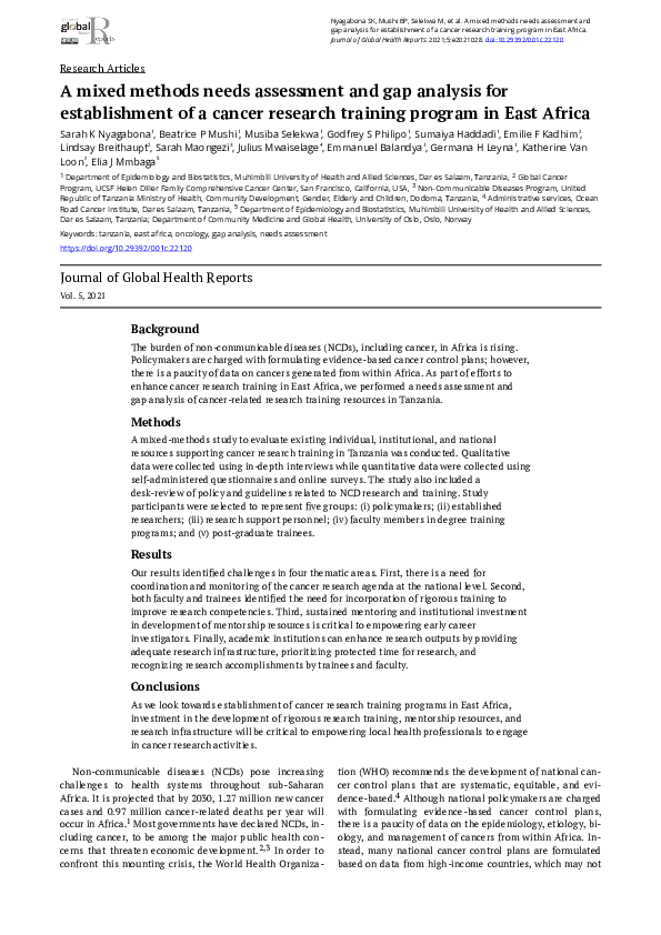 (PDF) A mixed methods needs assessment and gap analysis for ...