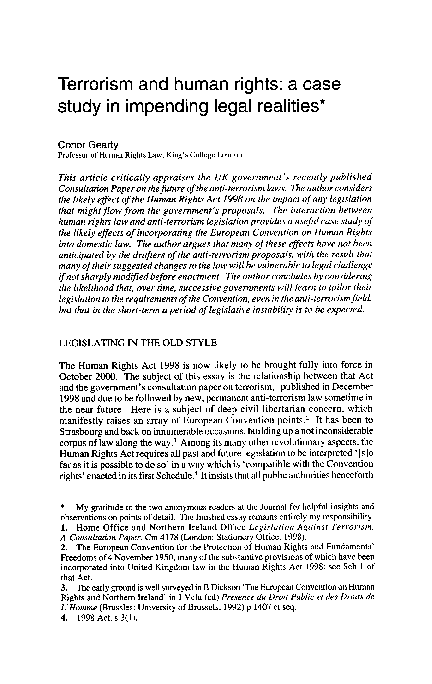(PDF) Terrorism and human rights: a case study in impending legal ...