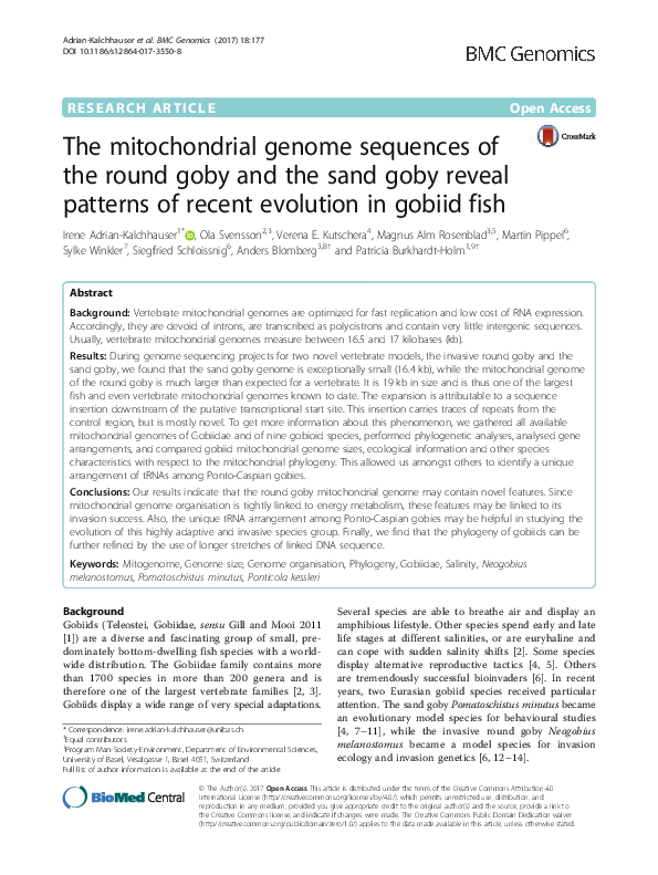 (PDF) The mitochondrial genome sequences of the round goby and the sand ...