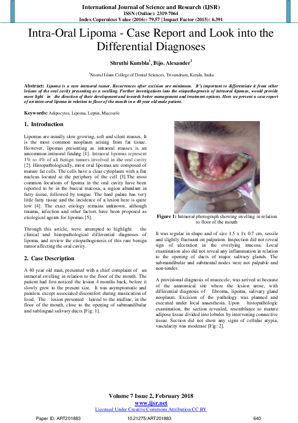(PDF) IntraOral LipomaCase Report and Look into the Differential